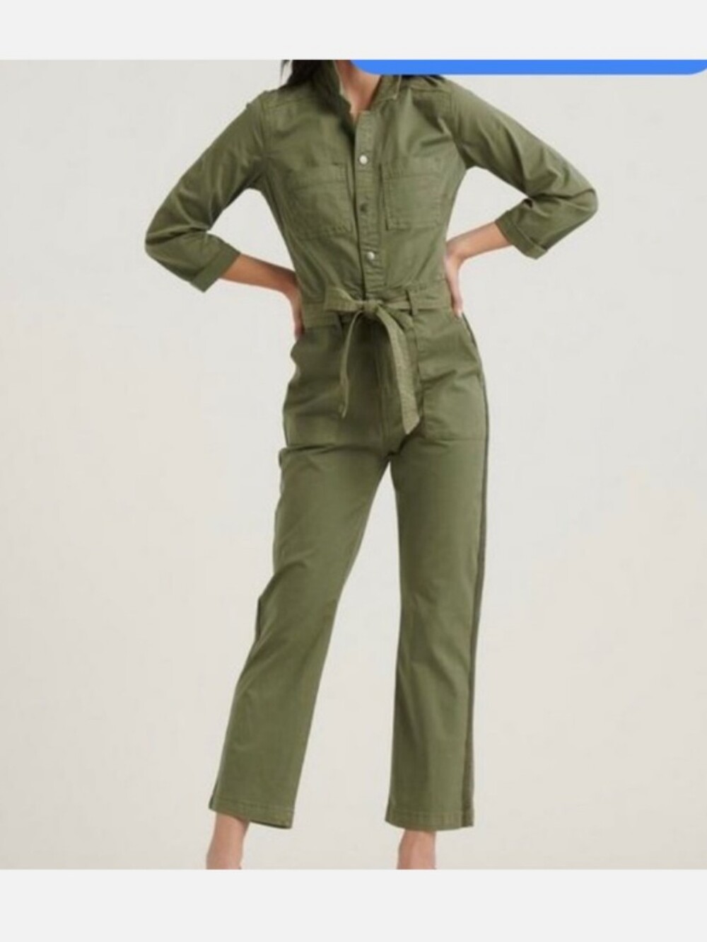 Lucky Brand Olive Green Tie-Waist Utility Jumpsuit